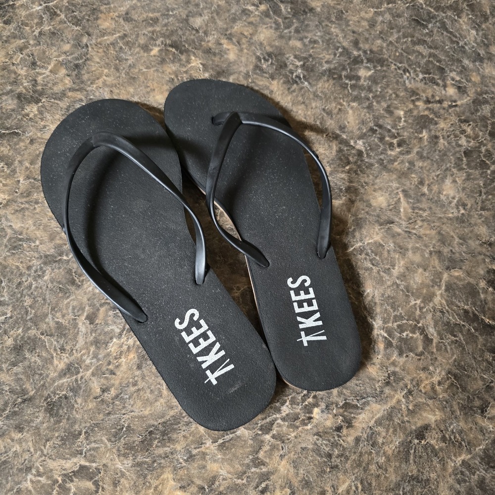 Tkees Sandal flip flop Black Leather Cushioned Size Large